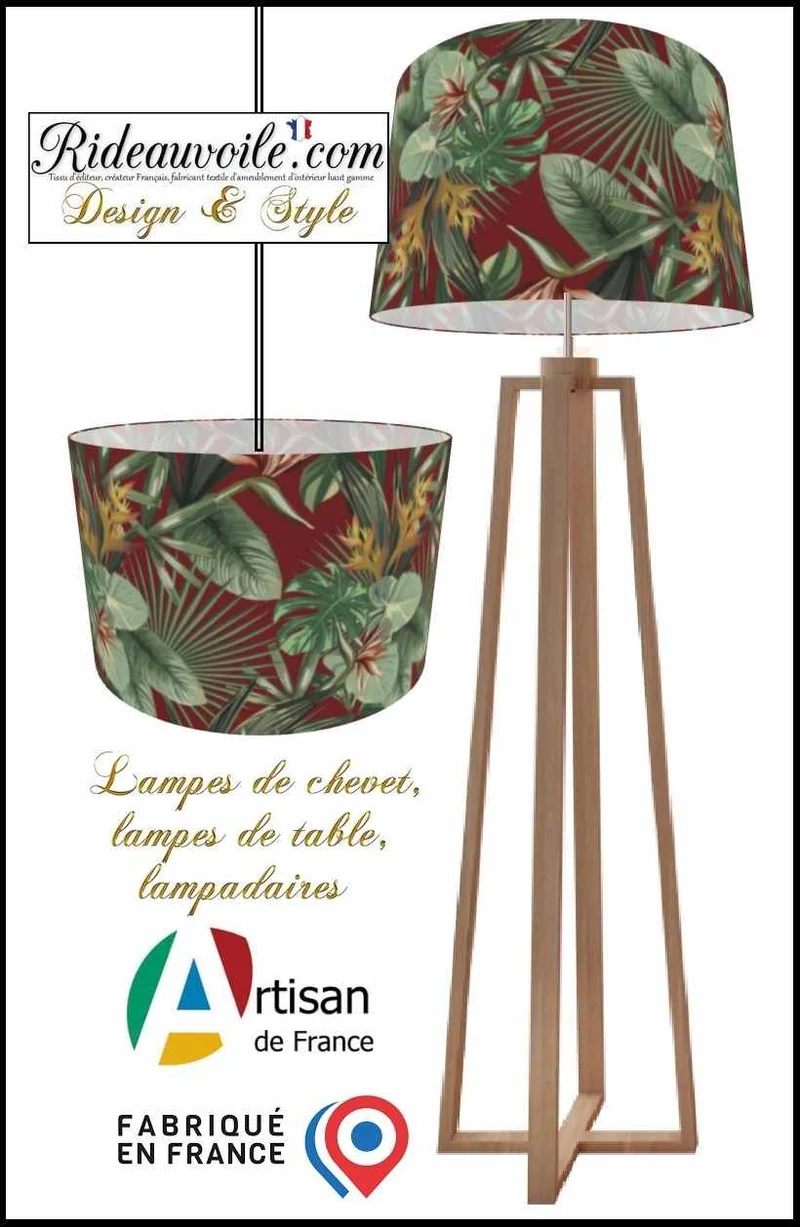 Confection Abat-jour intérieur sur mesure tissu imprimé Exotique Tropicale Feuilles