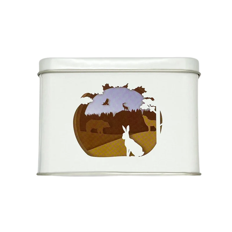 Boite en fer blanc rectangulaire à motif "forêt"