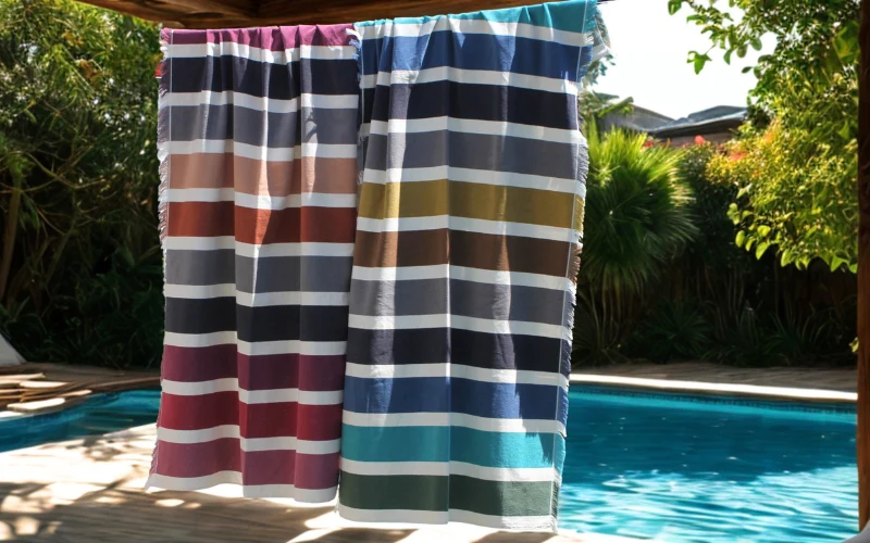 FOUTA BICOLORE RAYÉE - rose et beige