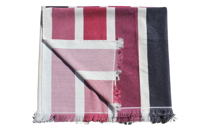 FOUTA BICOLORE RAYÉE - rose et beige