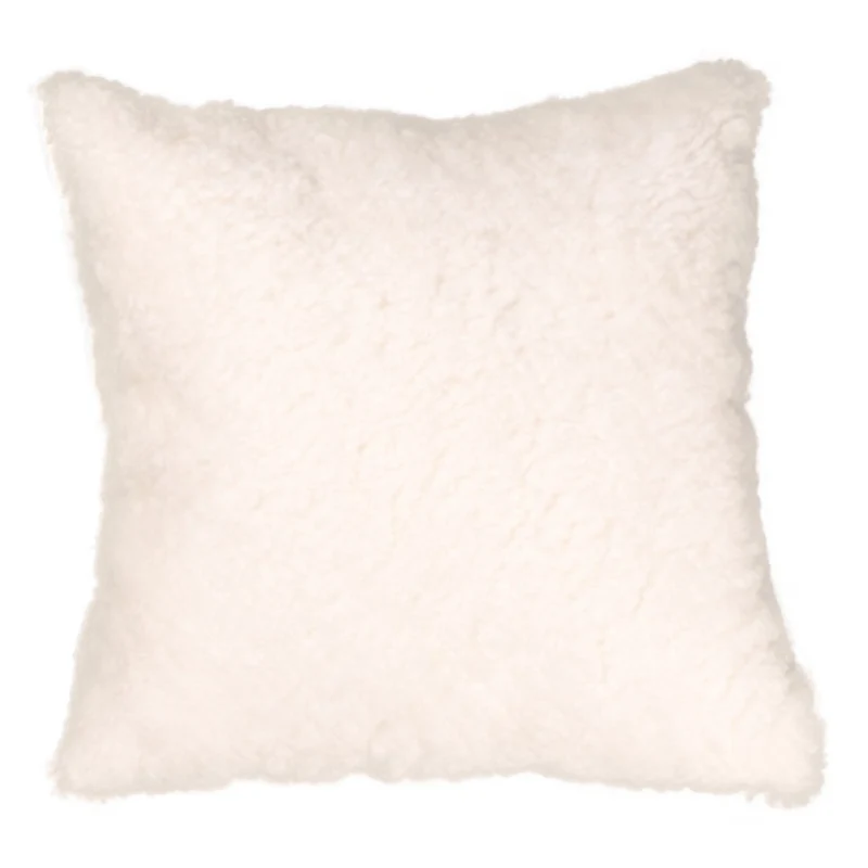 Housse de coussin en toison bouclée blanche