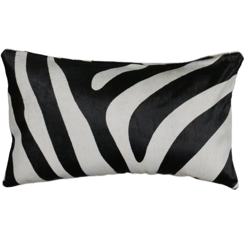 Housse de coussin en peau de vache à poils ras, motif zèbre