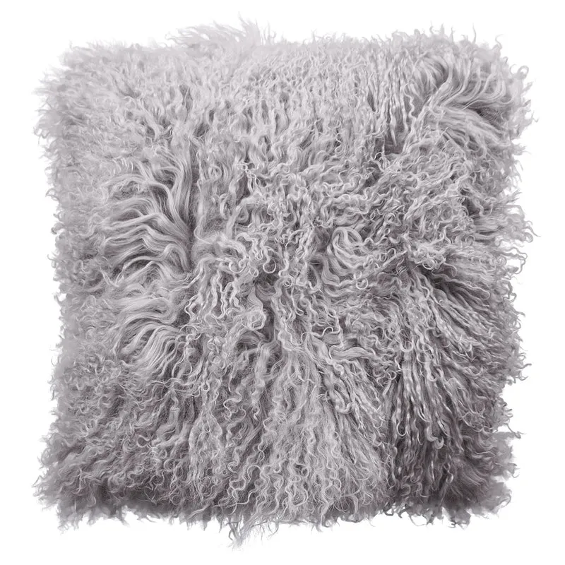 Housse de coussin en fourrure de mouton tibétain taupe