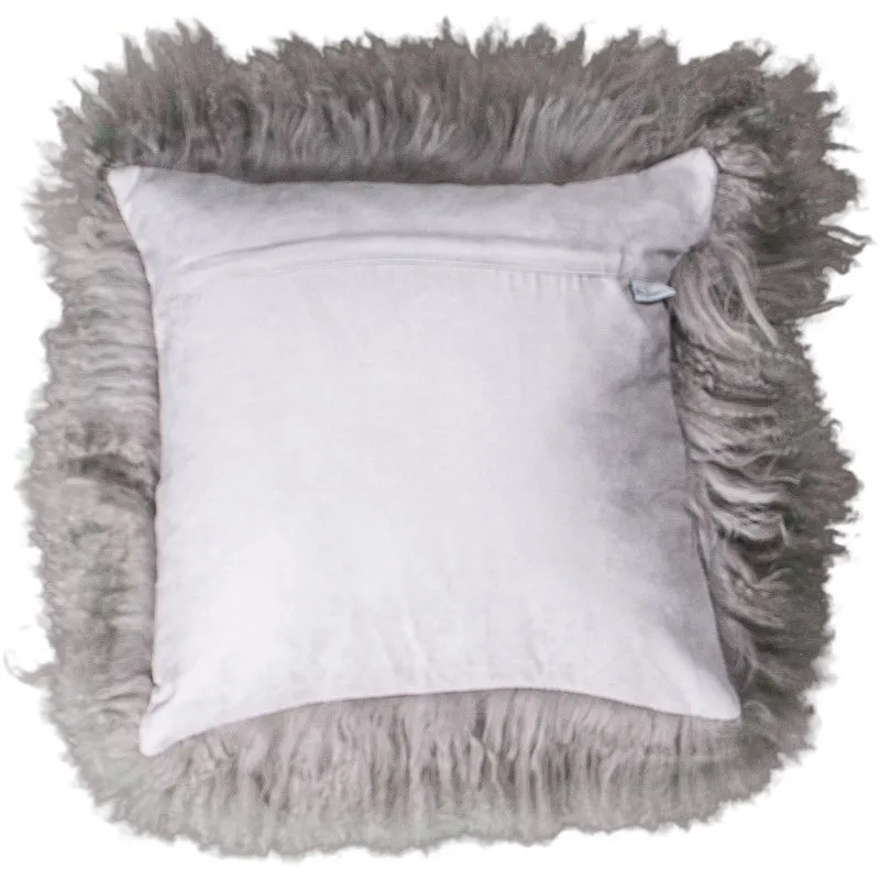 Housse de coussin en fourrure de mouton tibétain taupe
