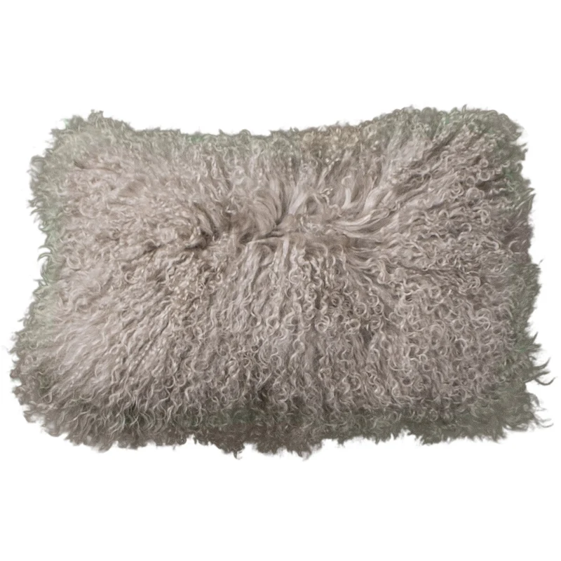 Housse de coussin en fourrure de mouton tibétain sable