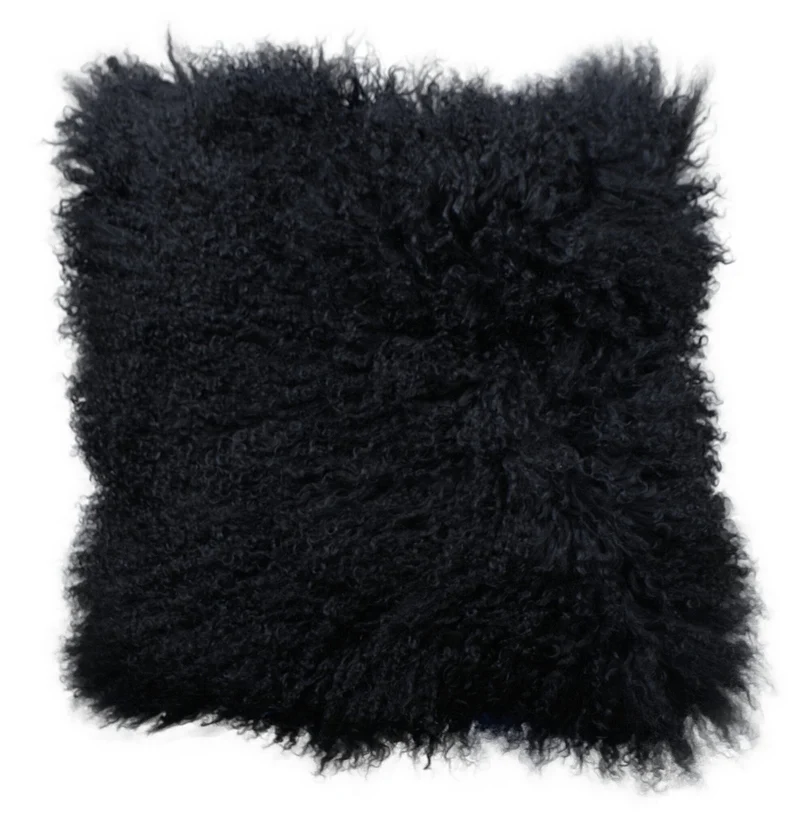 Housse de coussin en fourrure de mouton tibétain noir