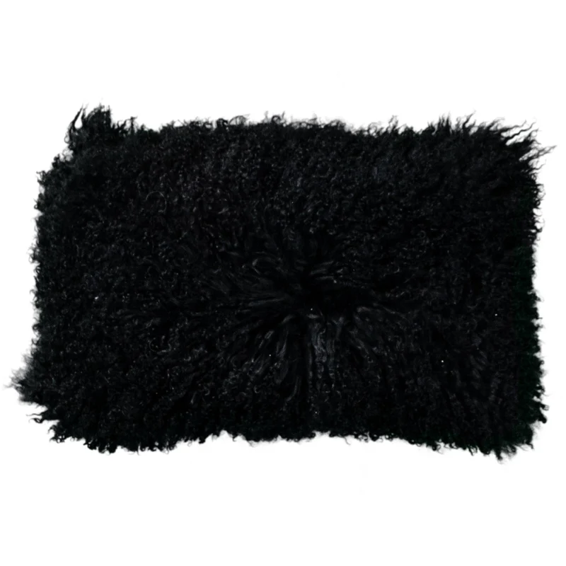 Housse de coussin en fourrure de mouton tibétain noir