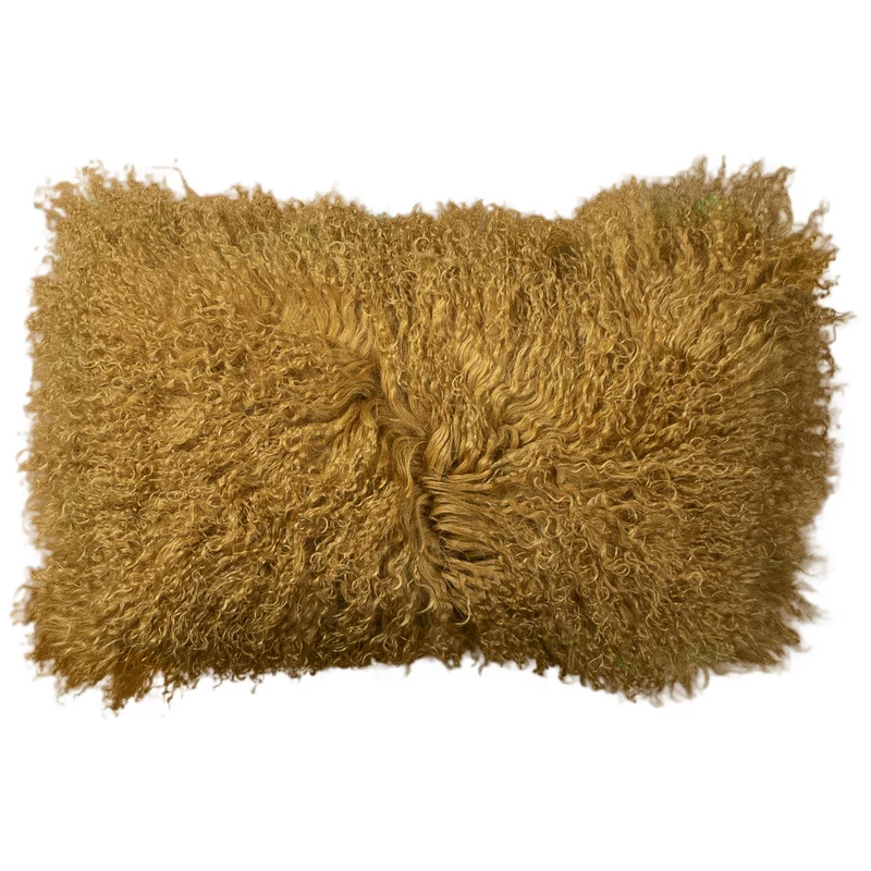 Housse de coussin en fourrure de mouton tibétain jaune ocre
