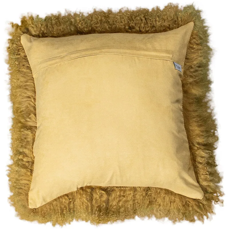 Housse de coussin en fourrure de mouton tibétain jaune ocre