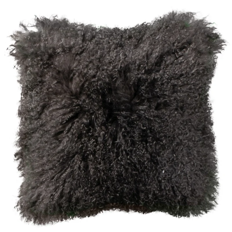 Housse de coussin en fourrure de mouton tibétain gris