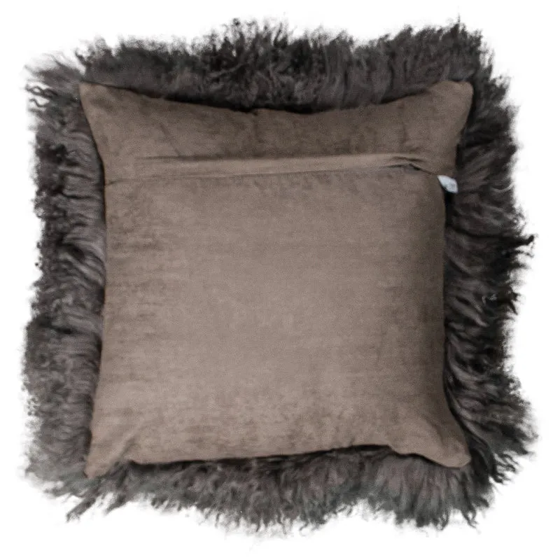 Housse de coussin en fourrure de mouton tibétain gris