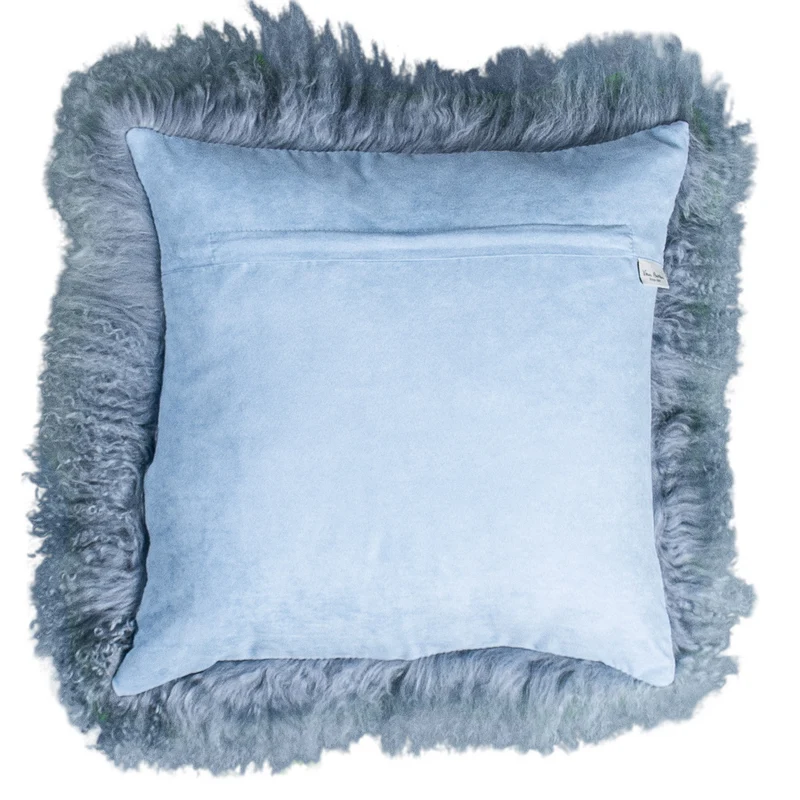 Housse de coussin en fourrure de mouton tibétain bleu vintage