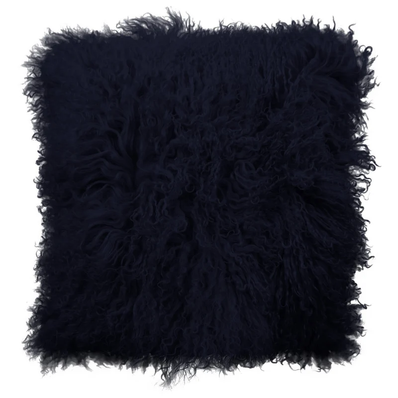 Housse de coussin en fourrure de mouton tibétain bleu marine