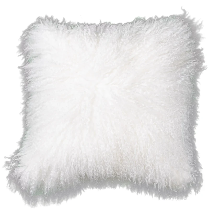 Housse de coussin en fourrure de mouton tibétain blanc