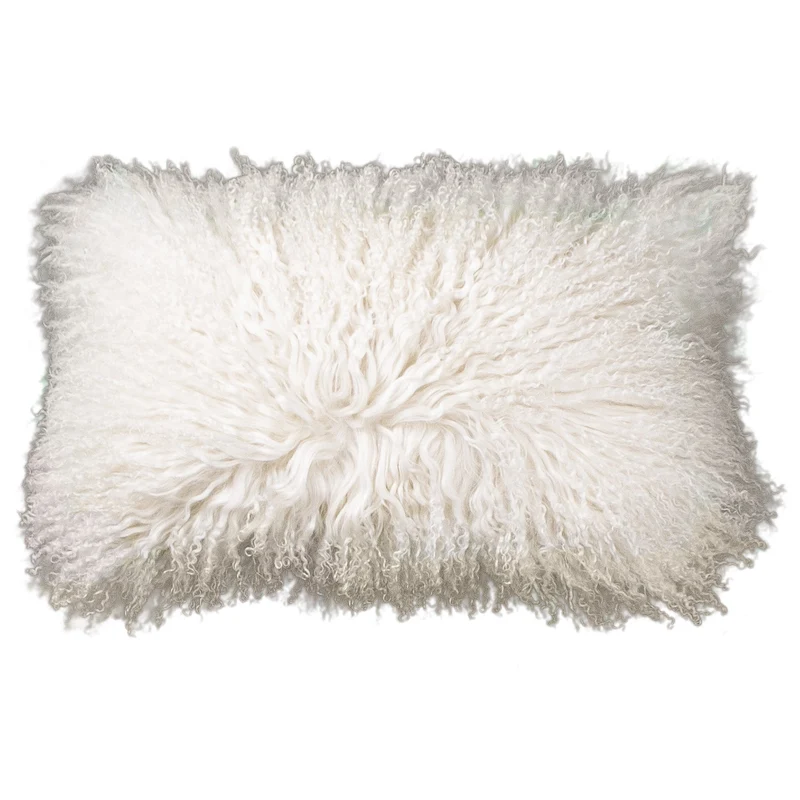 Housse de coussin en fourrure de mouton tibétain blanc cassé