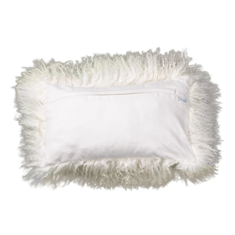 Housse de coussin en fourrure de mouton tibétain blanc cassé