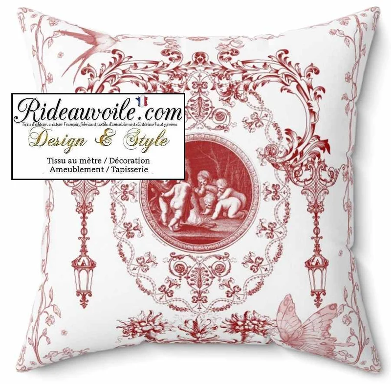 Toile de Jouy tissu rouge Architecte intérieur décoration sur mesure rideau voilage