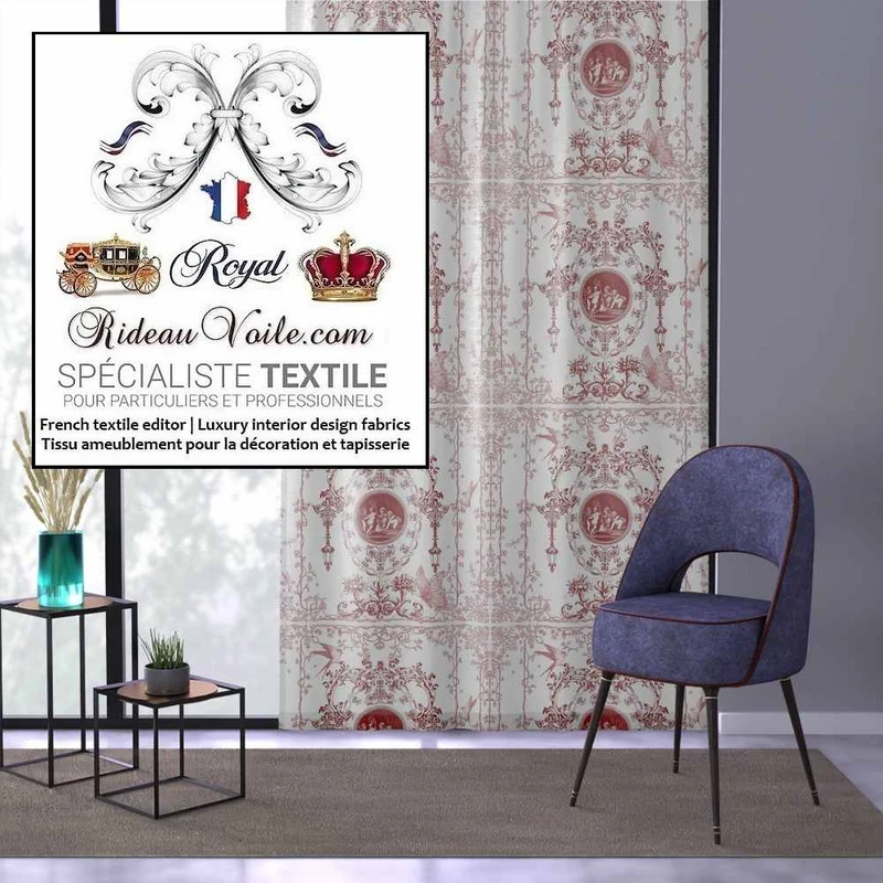 Toile de Jouy tissu rouge Architecte intérieur décoration sur mesure rideau voilage