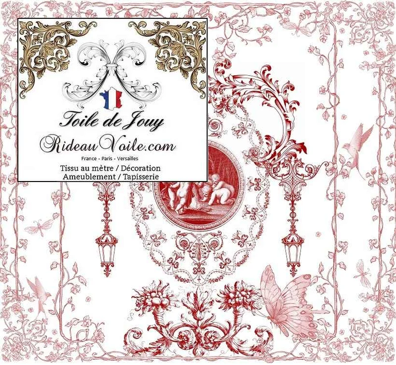 Toile de Jouy tissu rouge Architecte intérieur décoration sur mesure rideau voilage