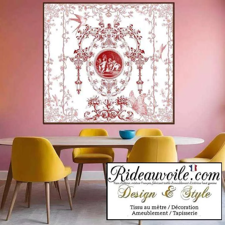 Toile de Jouy tissu rouge Architecte intérieur décoration sur mesure rideau voilage