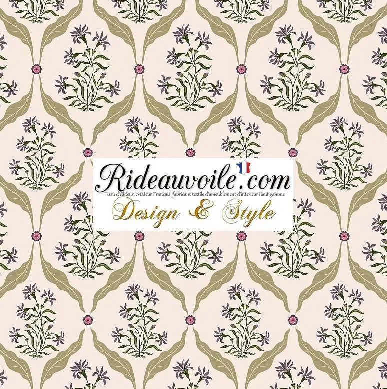 Tissu ameublement imprimé floral motif fleurs Indiennes artisanal au mètre