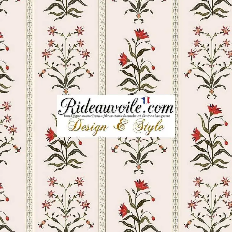 Tissu ameublement inspiration floral fleurs Indienne Toile en Jouy ethnique mètre