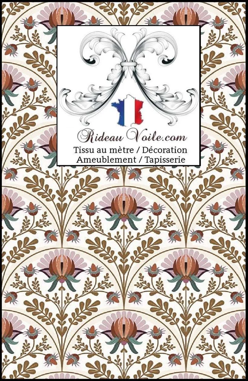 Tissu floral fleurs Indien imprimé Toile en Jouy déco ameublement ignifuge mètre