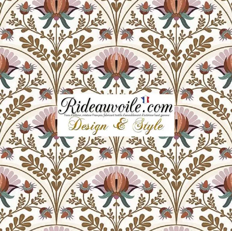 Tissu floral fleurs Indien imprimé Toile en Jouy déco ameublement ignifuge mètre