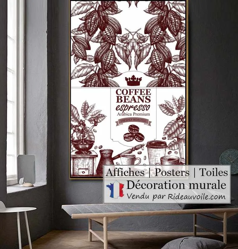 Tissu ameublement motif rouge foncé design sac Toile Jute café expresso au mètre
