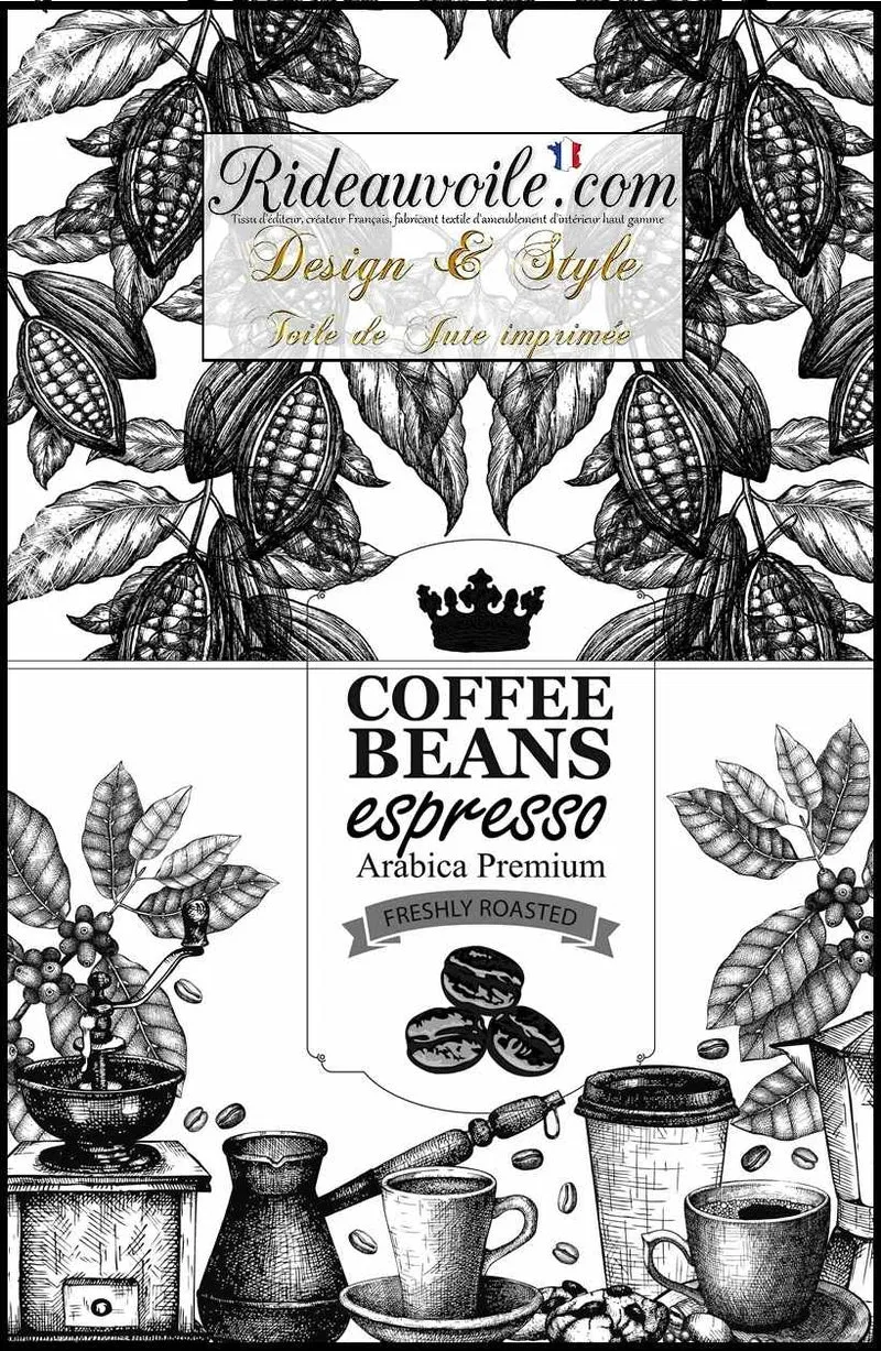Burlaps sacks upholstery Coffee | Motif Fond Toile Jute imprimé café expresso