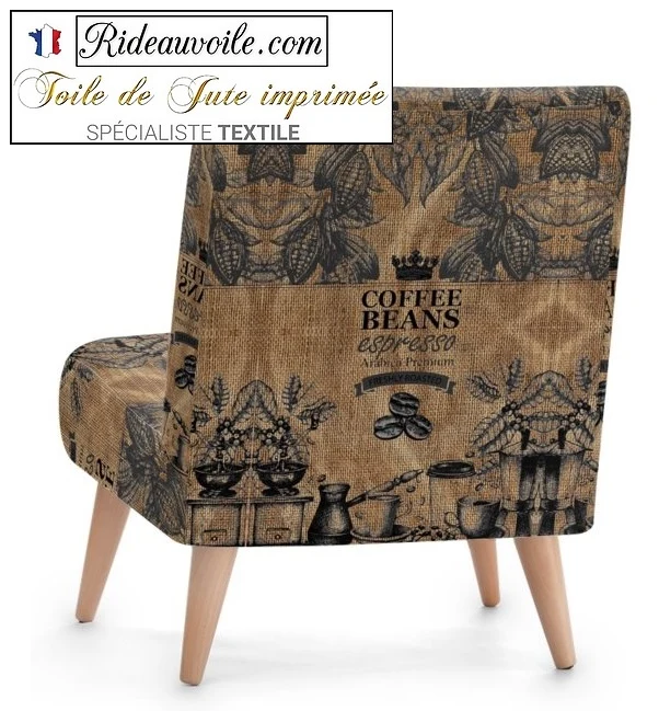 Fabrics burlap sack upholstery Coffee | Imprimé Fond sac de Toile Jute imprimé café
