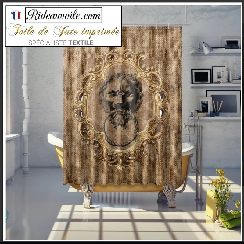 Interior fabrics burlap sack upholstery | Fond Toile de Jute imprimé Baroque Lion