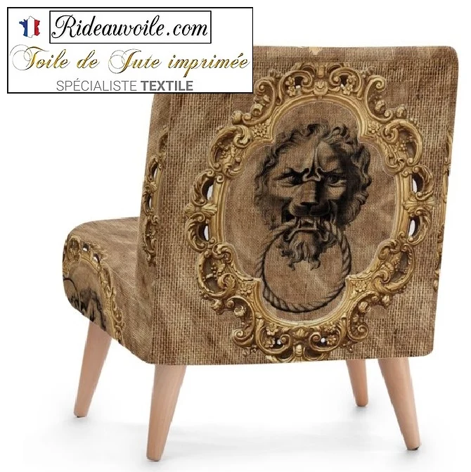 Interior fabrics burlap sack upholstery | Fond Toile de Jute imprimé Baroque Lion