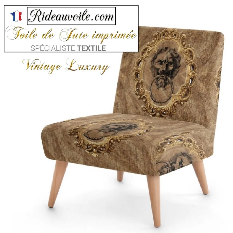 Interior fabrics burlap sack upholstery | Fond Toile de Jute imprimé Baroque Lion