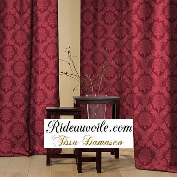 Tissu Damassé ameublement au mètre jacquard Damasco Baroque rideau rouge vin