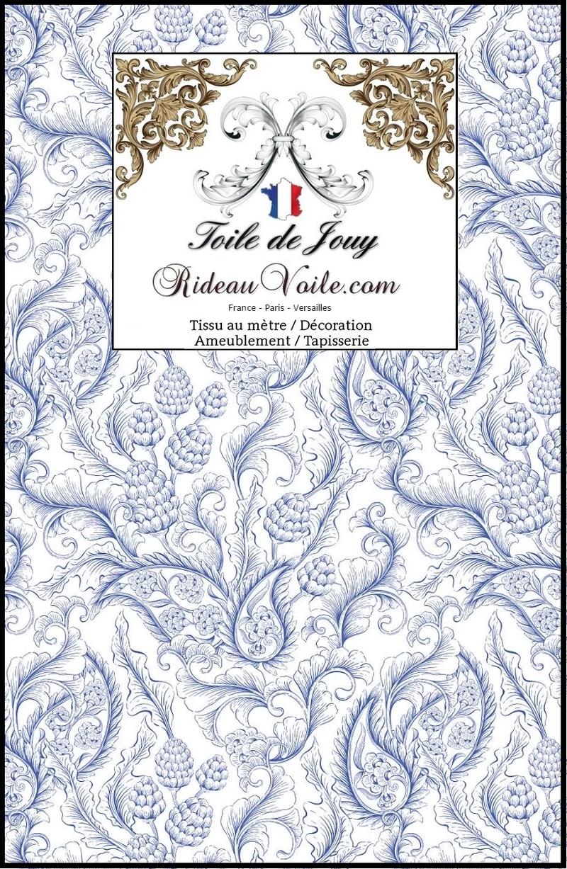 Inédite classique Toile de Jouy bleu marine tissu mètre rideau