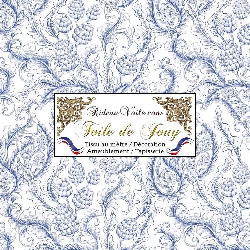 Inédite classique Toile de Jouy bleu marine tissu mètre rideau