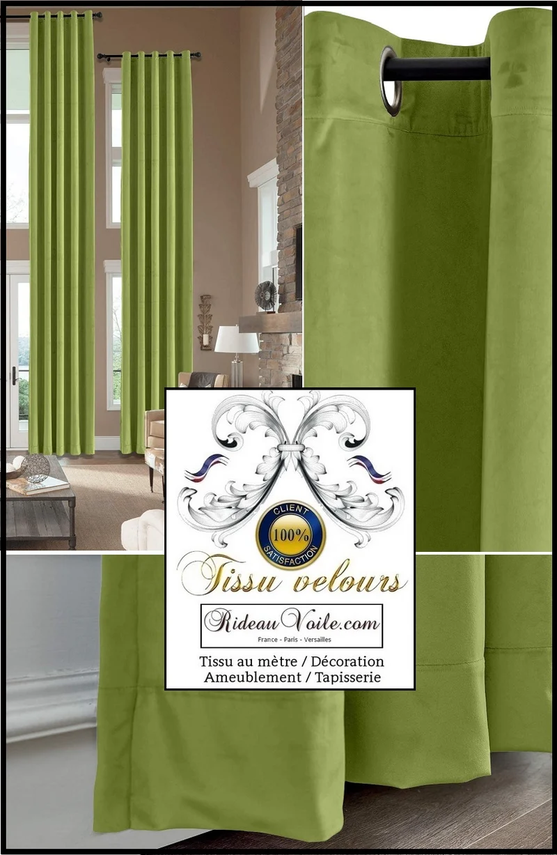 Tissu Velours vert grande largeur mètre ameublement intérieur rideau sur mesure