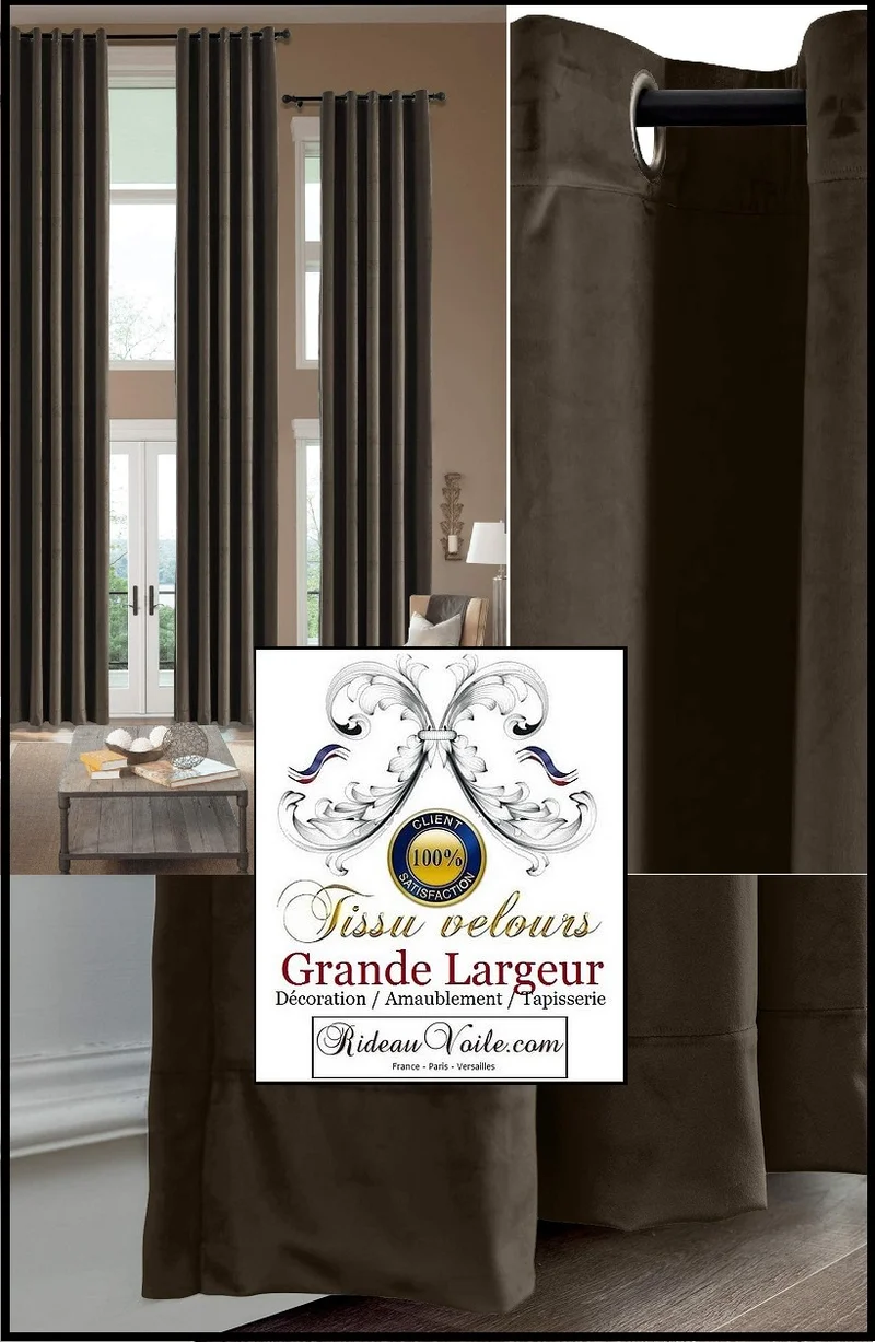 Tissu ameublement décoration velours marron grande largeur mètre rideau Paris