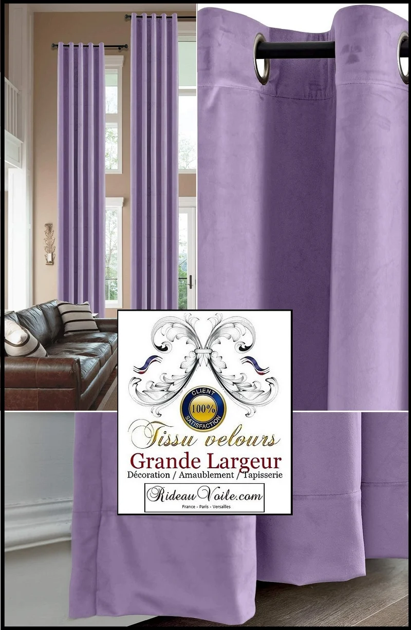 Tissu ameublement déco velours violet lilas grande largeur mètre rideau siège store