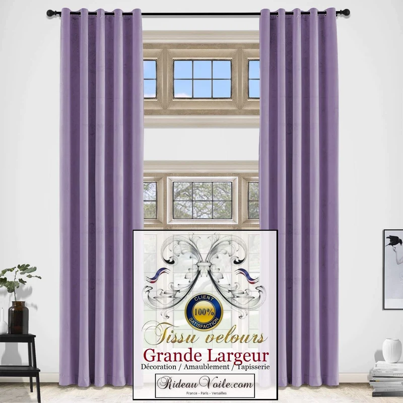 Tissu ameublement déco velours violet lilas grande largeur mètre rideau siège store