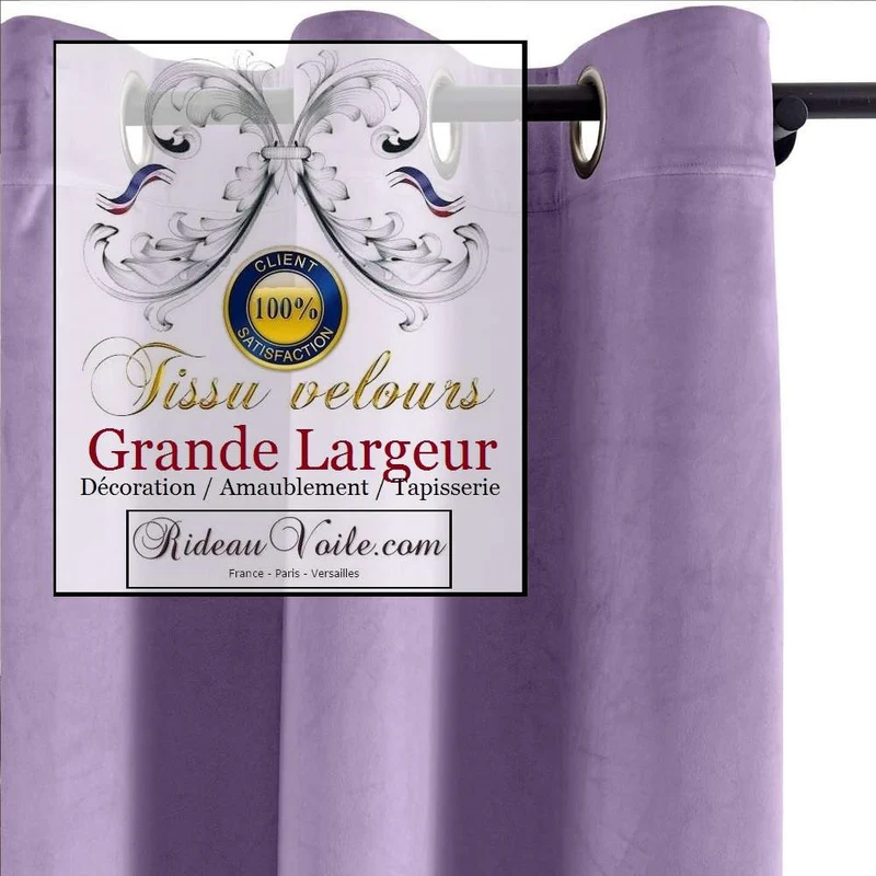 Tissu ameublement déco velours violet lilas grande largeur mètre rideau siège store