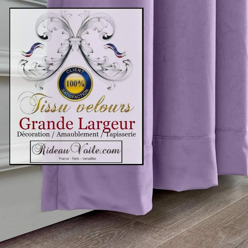 Tissu ameublement déco velours violet lilas grande largeur mètre rideau siège store