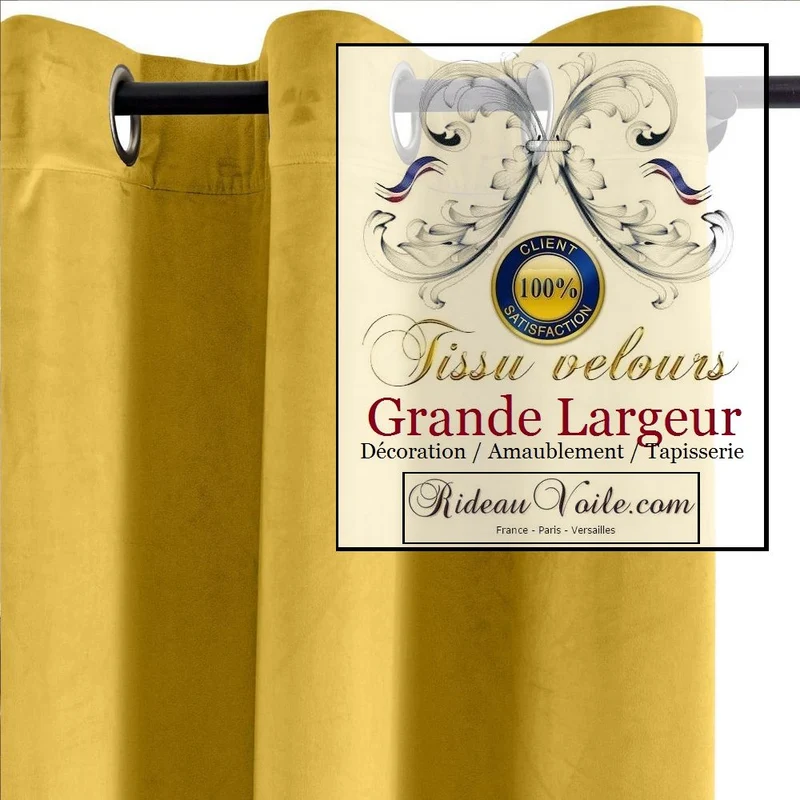 Tissu velours jaune moutarde grande largeur mètre ameublement rideau siège store