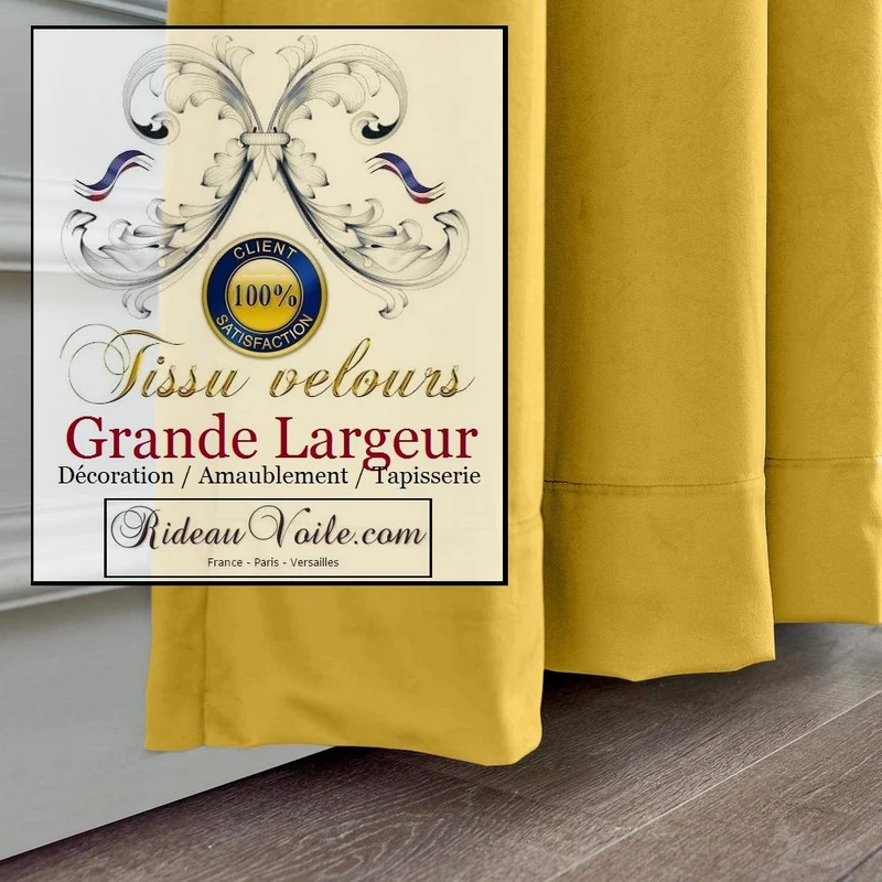 Tissu velours jaune moutarde grande largeur mètre ameublement rideau siège store