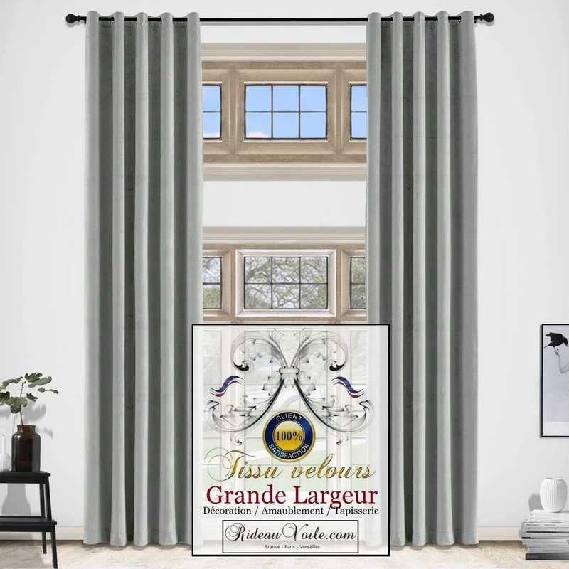 Tissu ameublement mètre velours gris grande largeur déco rideau canapé fauteuil