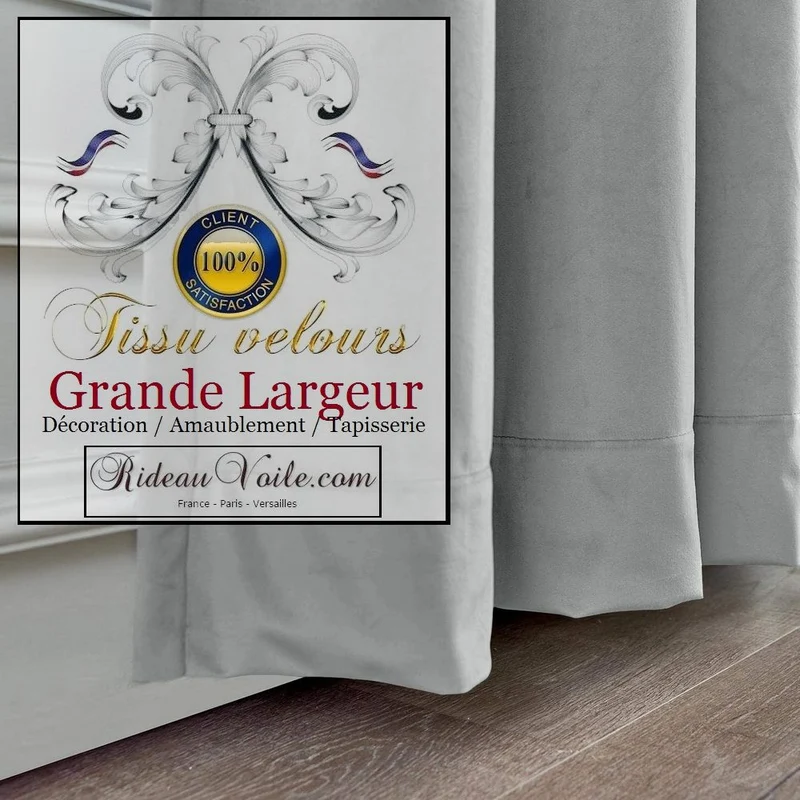 Tissu ameublement mètre velours gris grande largeur déco rideau canapé fauteuil