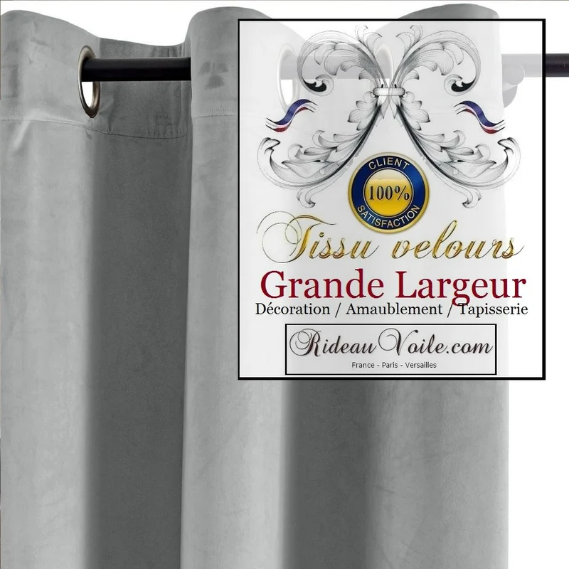 Tissu ameublement mètre velours gris grande largeur déco rideau canapé fauteuil