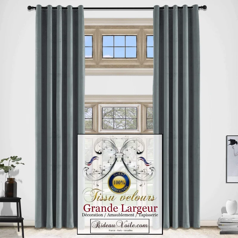 Tissus d'ameublement au mètre velours gris grande largeur haut gamme rideau canapé