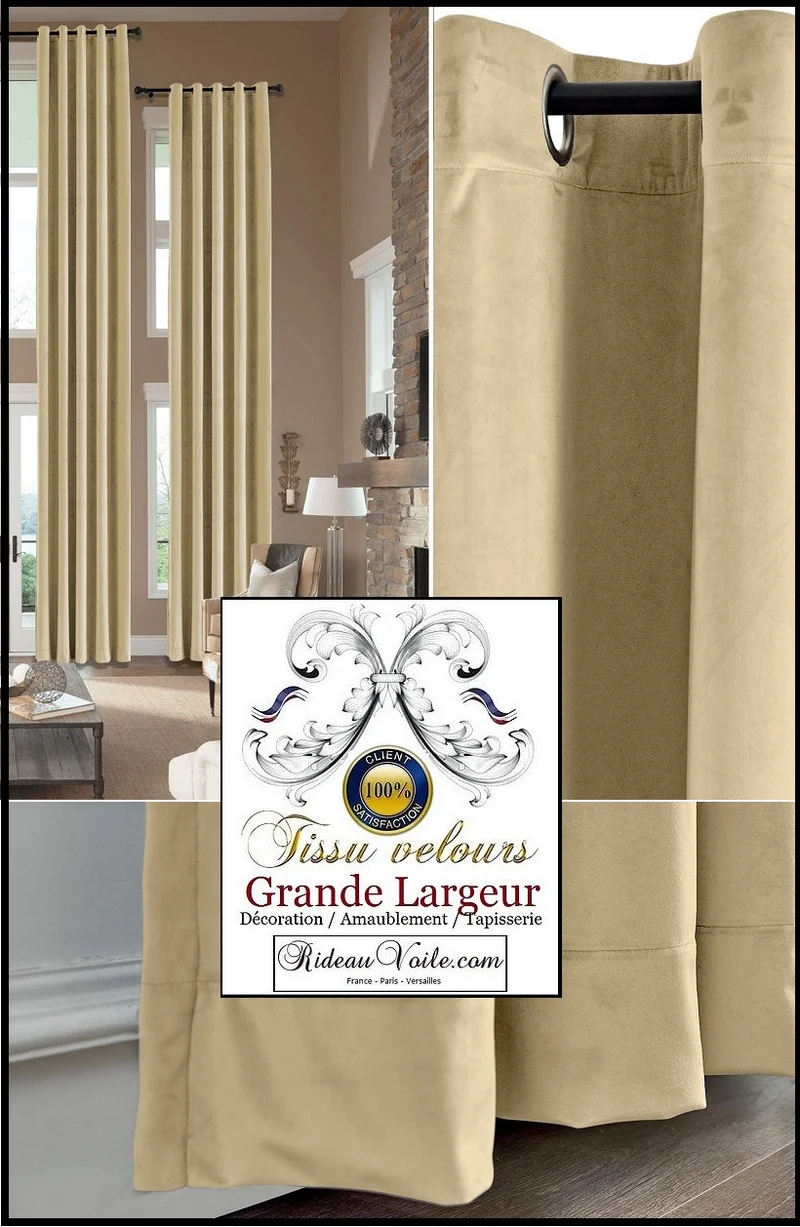 Tissu luxe d'éditeur textile ameublement mètre velours beige confection rideau